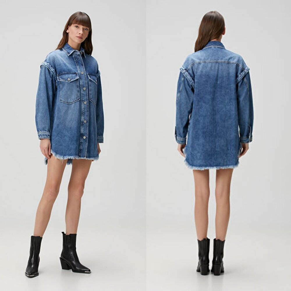 NWT New $269 AllSaints Faye Blue Oversized Denim Dress In Mid Indigo Size M